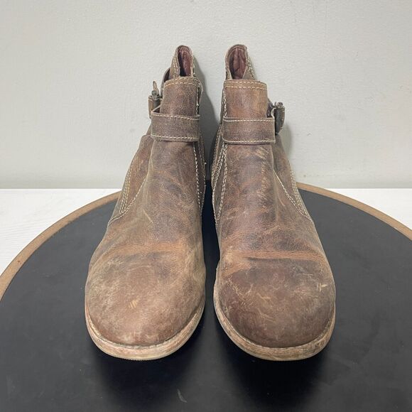 CAT Mazzy Mid Cut Slip On Ankle Boots Rugged Brown Leather Biker Bootie Women 10 - Picture 3 of 12